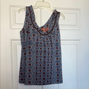 Geometric Patterned Sleeveless Top - Black and Brown